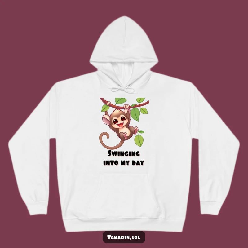 Funny Tamarin Swinging Hoodie: Cozy Monkey Adventure Sweatshirt, Gift