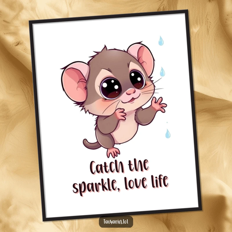 Funny Free Printable Wall Art: A tamarin with awe-struck eyes reaches out to catch falling, glittery, magical rain.