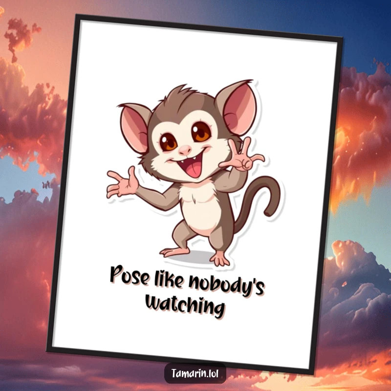 Funny Free Printable Wall Art capturing a tamarin executing an exaggerated, high-drama pose with undeniable flair and confidence.