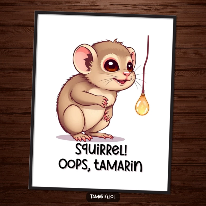 Funny Free Printable Wall Art: A tamarin with wide, curious eyes batting at a dangling, sparkling, intriguing object.