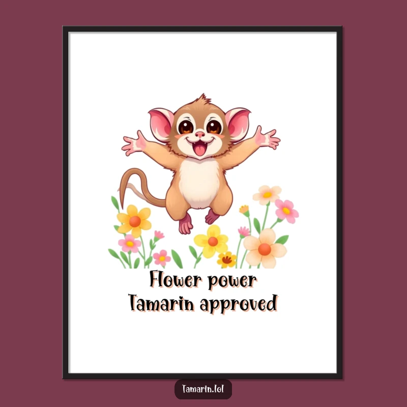 Funny Free Printable Wall Art: Playful Tamarin Flower Leap Downloadable Decor