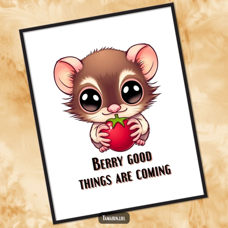 Funny Free Printable Wall Art: A tamarin with huge, expressive eyes locked onto a single, tantalizingly juicy berry.