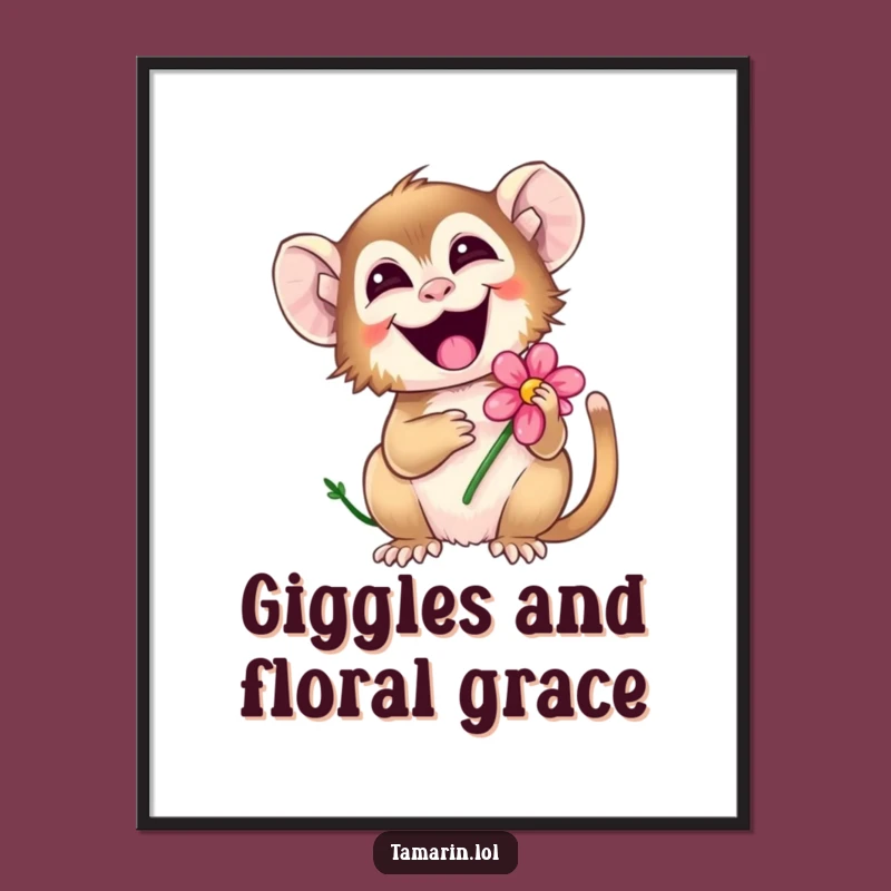Free Printable Wall Art: Giggling Tamarin with Flower, Funny Downloadable!