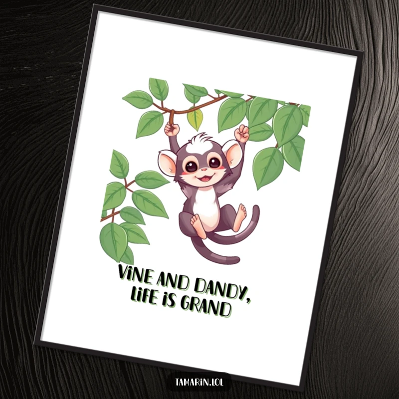Funny Free Printable Wall Art: Cute Tamarin Playfully Swinging from a Vine
