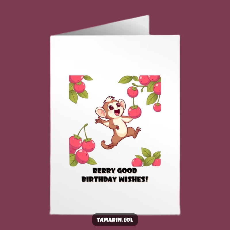 Free Printable Birthday Card: Funny Tamarin Berry Catch - Instant Download Laugh