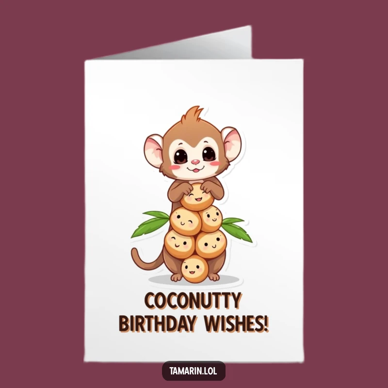 Free Printable Birthday Card: Funny Tamarin Coconut Stack Downloadable Gift
