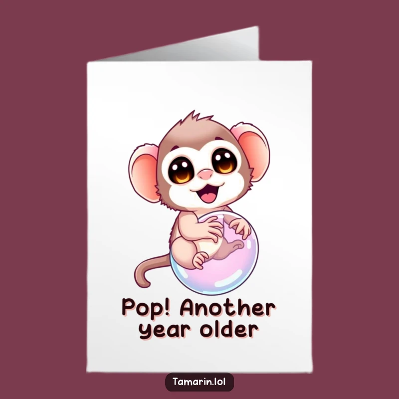 Free Printable Funny Birthday Card: Tamarin Bubble Ride Downloadable Gift