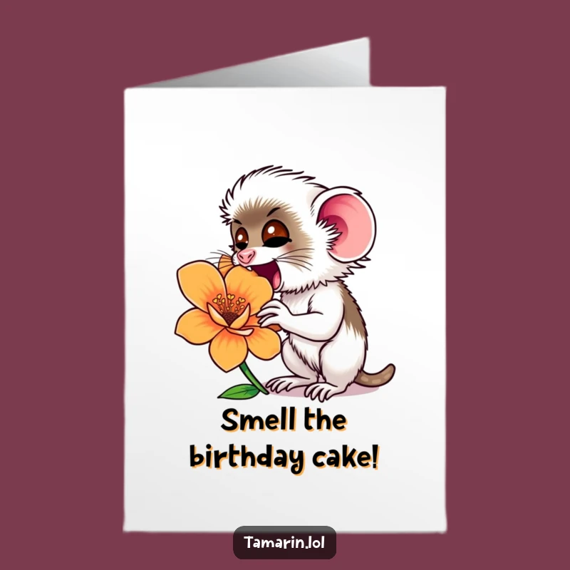 Free Printable Tamarin Birthday Card: Funny Flower Sniffer Downloadable Greeting