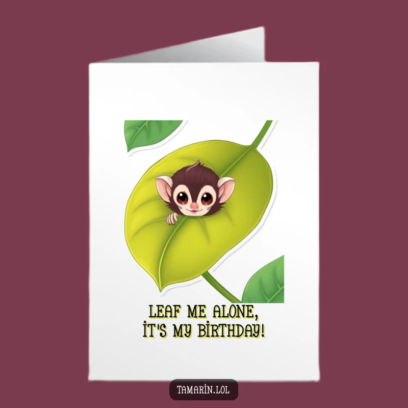 Free Printable Tamarin Birthday Card: Funny Leaf Peeker Downloadable Gift for Jungle Lovers