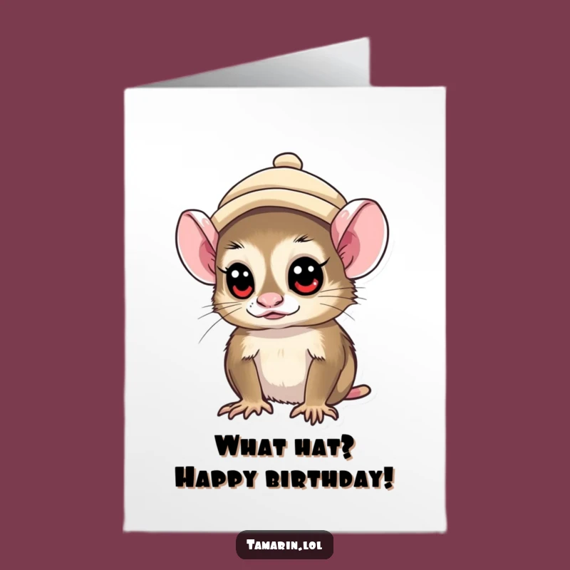 Free Printable Tamarin Birthday Card: Funny Hat Wearer Downloadable Greeting