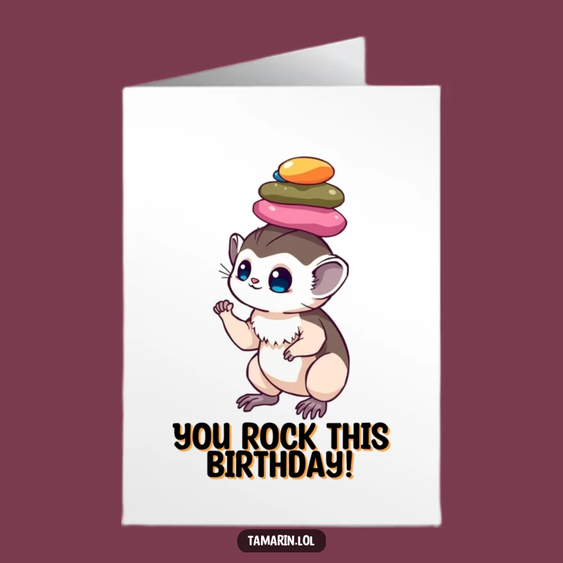 Free Printable Birthday Card: Silly Tamarin Pebble Stack Downloadable Gift