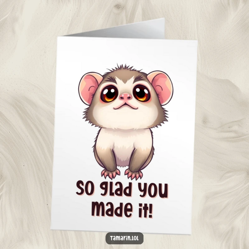 Funny Free Printable Congrats Card: A tamarin with wide, curious eyes celebrating your success. A delightful downloadable gift for any occasion.