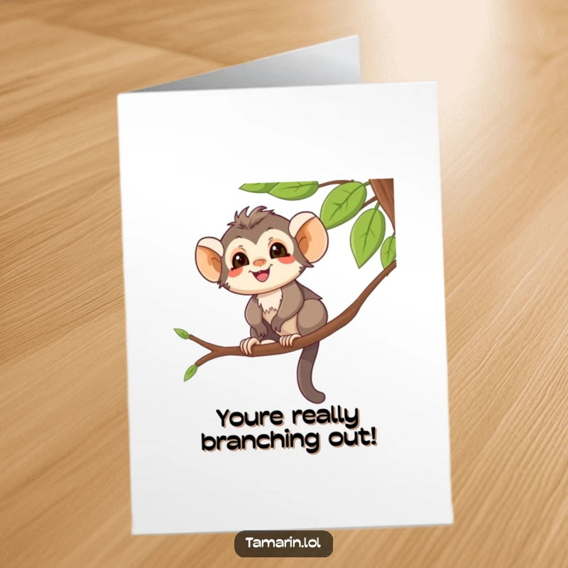 Funny Free Printable Congratulations Card: Tamarin Smiling on Tree Branch