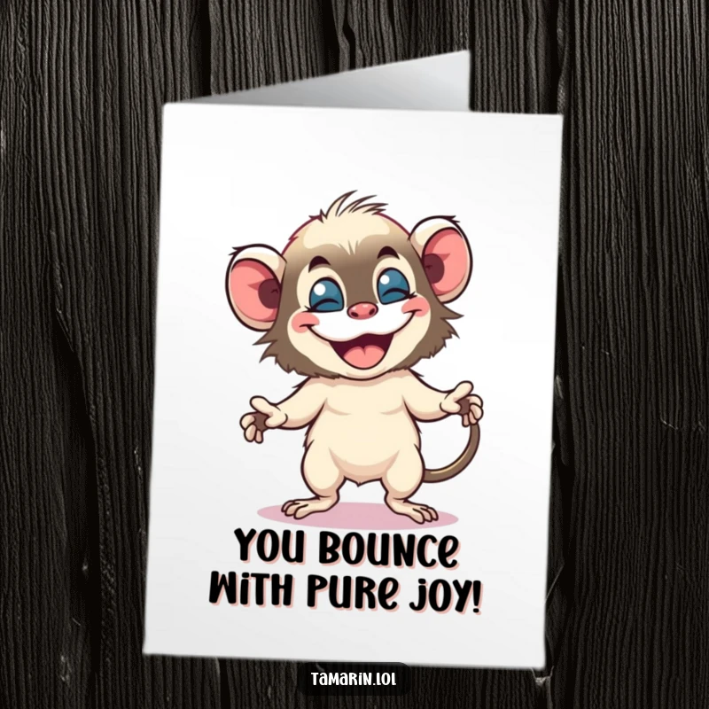 Funny Free Printable Tamarin Congratulations Card: A happy tamarin busts a move in a silly dance, grinning widely to celebrate your success.
