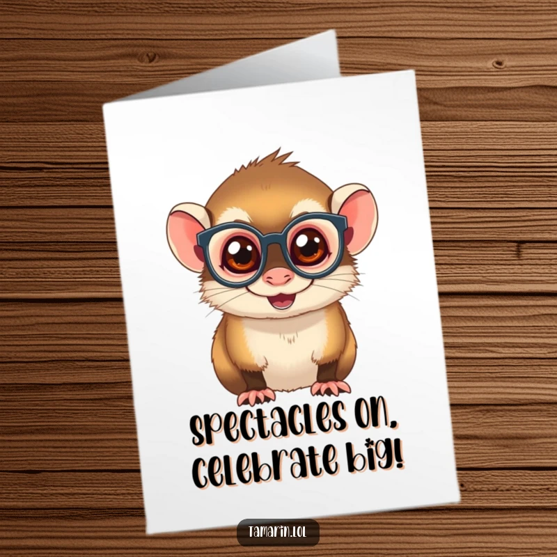Free Printable Congratulations Card: A mischievous tamarin with tiny spectacles offers quirky well wishes for any achievement.