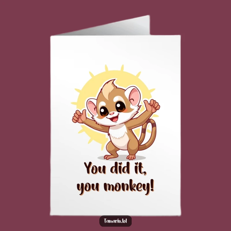 Free Printable Congrats Card: Funny Tamarin Victory Design as a downloadable gift