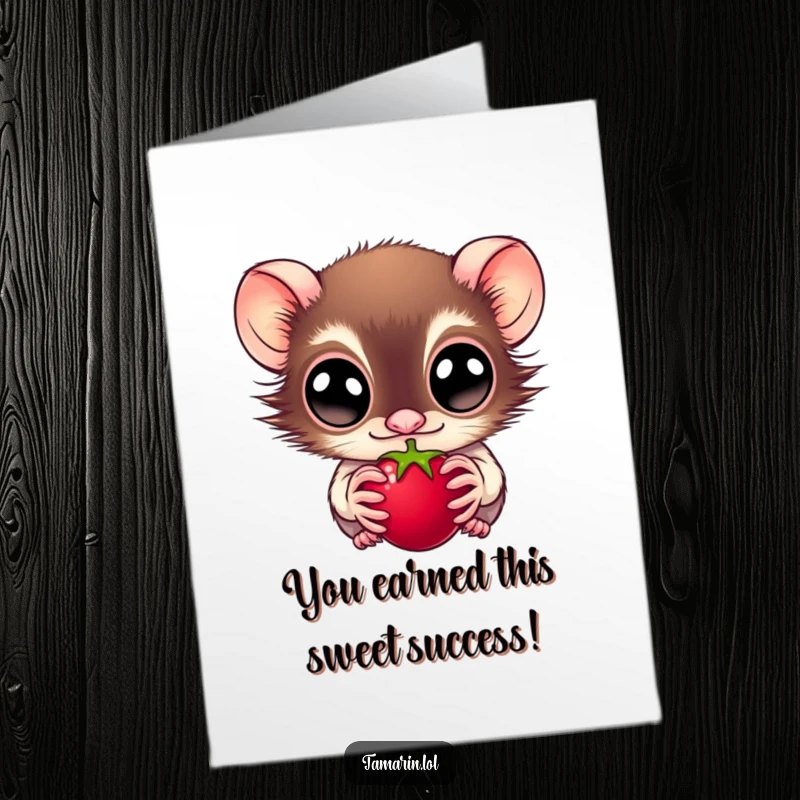 Funny Free Printable Congratulations Card: A wide-eyed tamarin fixated on a juicy berry, symbolizing a well-deserved reward.