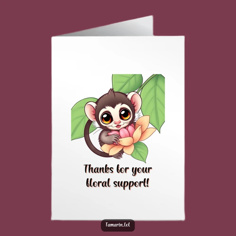 Charming Free Printable Thank You Card: Tamarin Flower Peek, Funny Downloadable Gift of Thanks