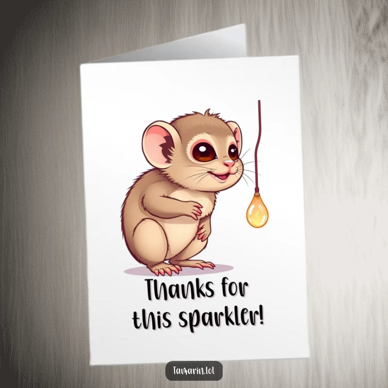 Funny Free Printable Thank You Card: Tamarin batting playfully at a sparkling object, representing curious appreciation.