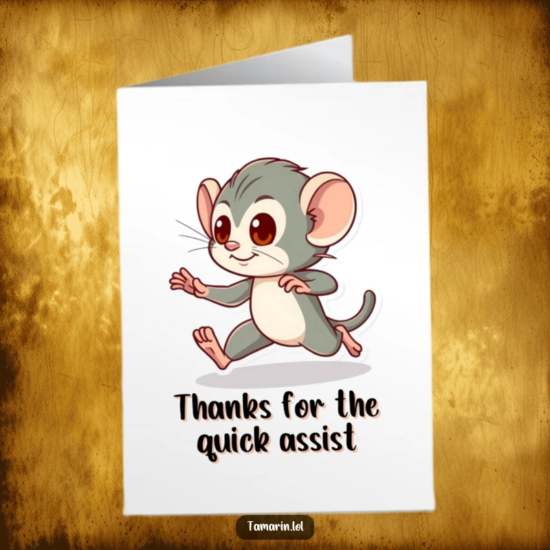 Funny Free Printable Thank You Card featuring a tamarin in a quick, energetic dash, expressing thanks swiftly.