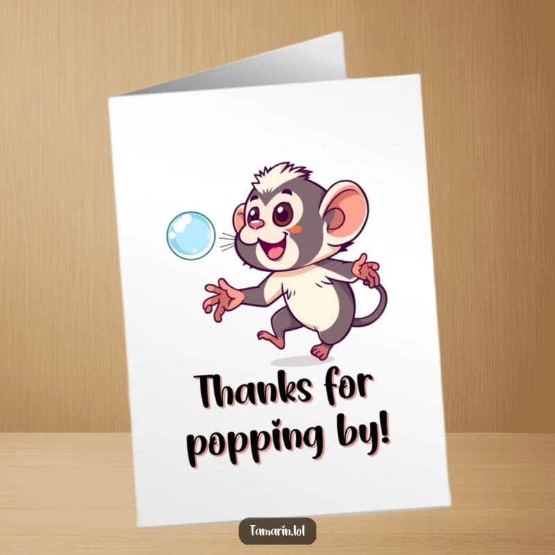Funny Free Printable Thank You Card: A tamarin gleefully chasing a shiny bubble, a whimsical downloadable thank you.