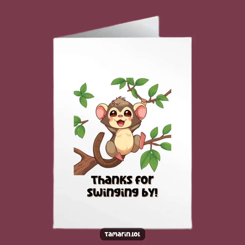 Playful Free Printable Thank You Card: Tamarin Swinging, Funny Downloadable Gift of Gratitude