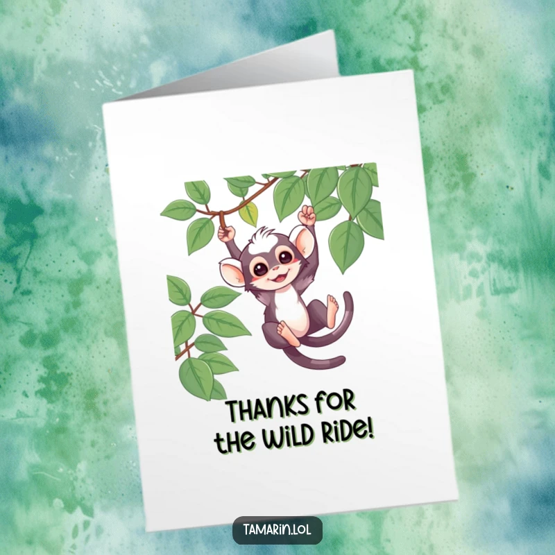 Funny Free Printable Thank You Card: Cute Tamarin Swinging on a Vine