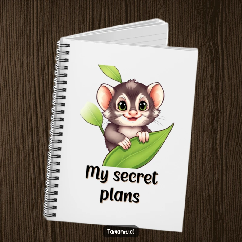 Funny Notebook: A tamarin peeks from a leaf with a mischievous grin, symbolizing playful secrets, a perfect funny gift.