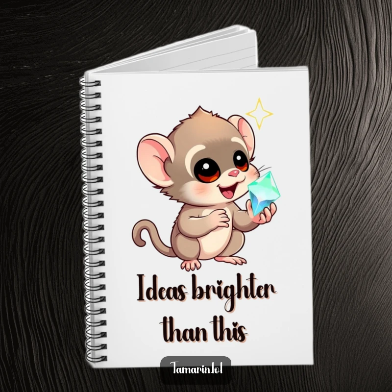 Funny tamarin notebook cover showcasing a monkey's awe as it holds a sparkling gem, perfect for humorous note-taking.