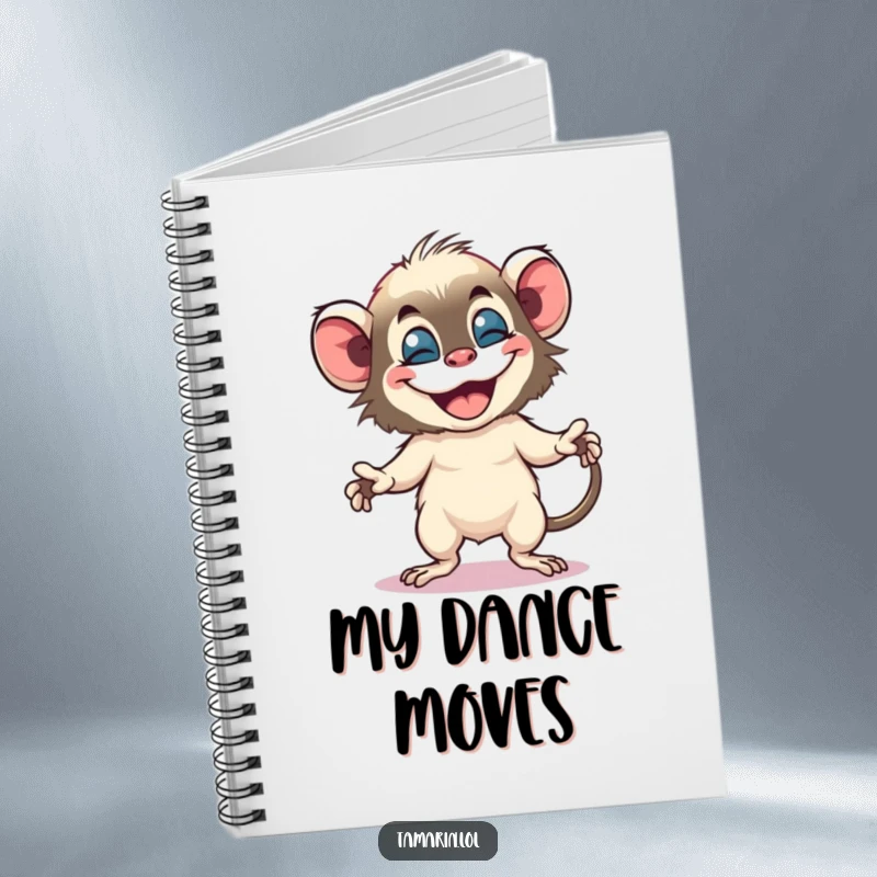 Funny tamarin notebook cover with a small monkey doing a bouncy dance with a huge, joyous grin.