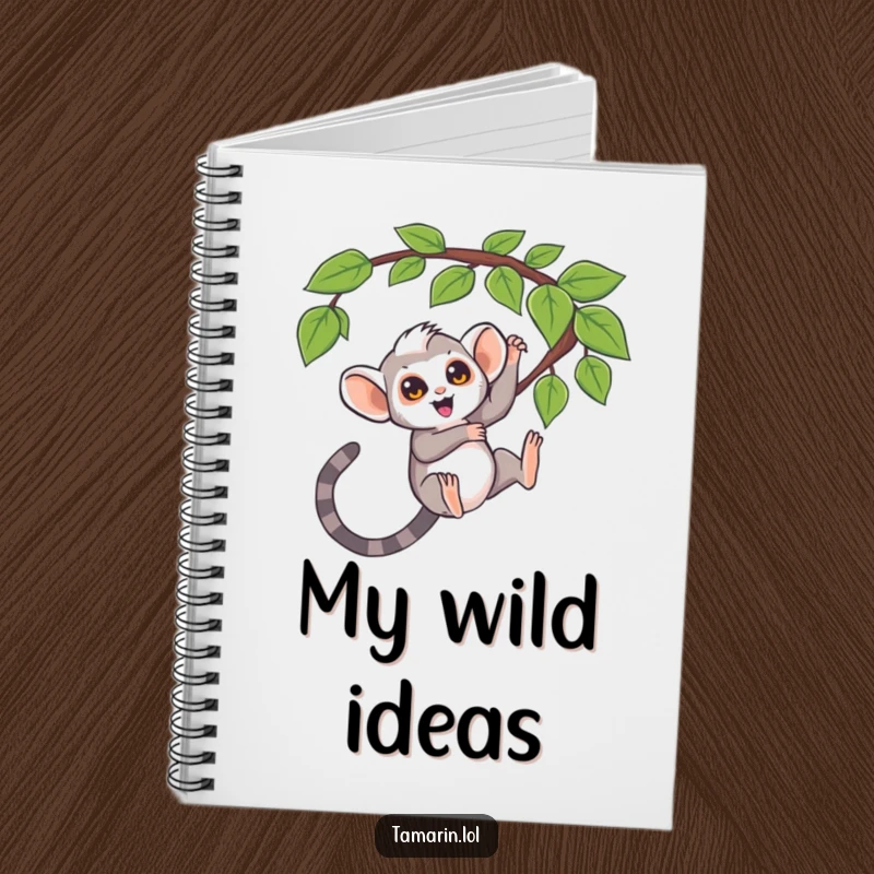 Funny notebook, tamarin swinging from a question mark vine, curious monkey journal, cute stationery, perfect funny gift.