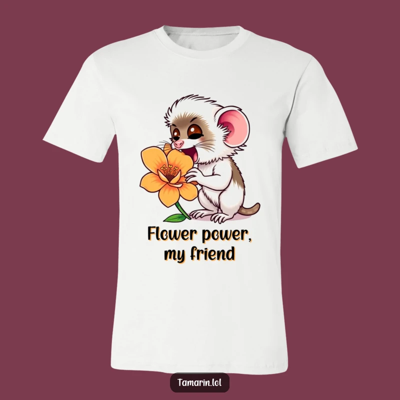 Funny Tamarin Flower Sniffing T-Shirt: Curious Monkey Tee, Great Gift