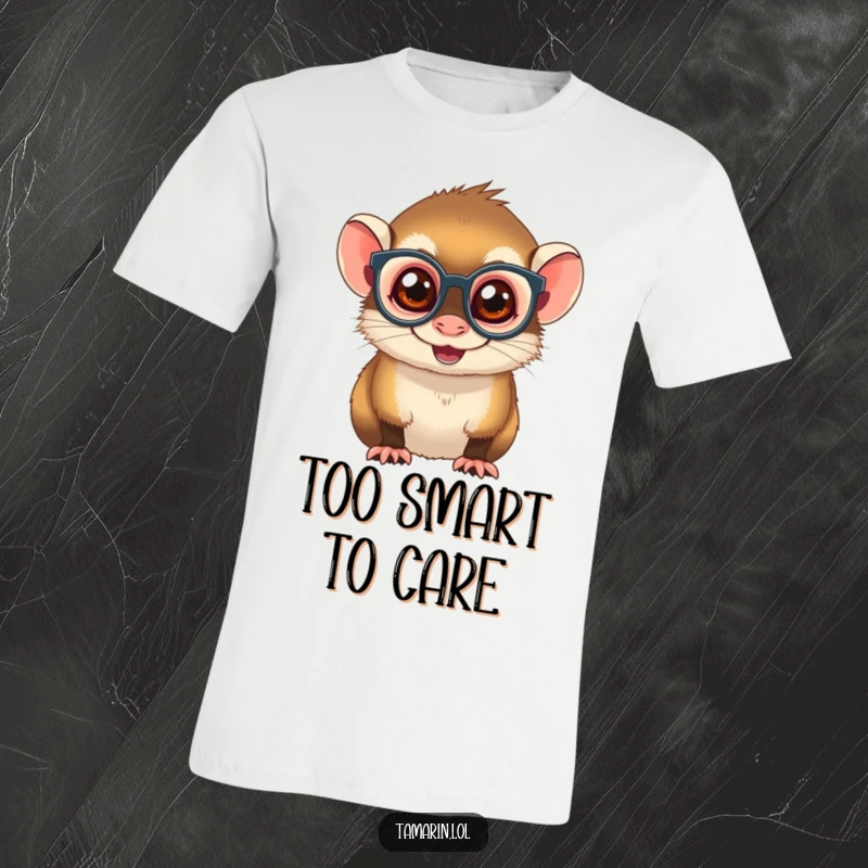 Funny Spectacled Tamarin T-Shirt: A mischievous monkey wearing small spectacles, exuding intelligence and a hint of mischief on a cool tee.