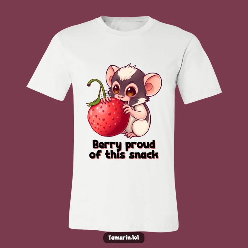 Funny Tamarin Berry Munch T-Shirt: Joyful Monkey Graphic Tee, Perfect Funny Gift