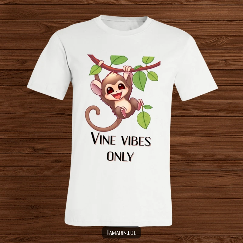 Funny tamarin monkey mid-swing on a vine, grinning wildly, showcasing a moment of pure, unadulterated animalistic fun.