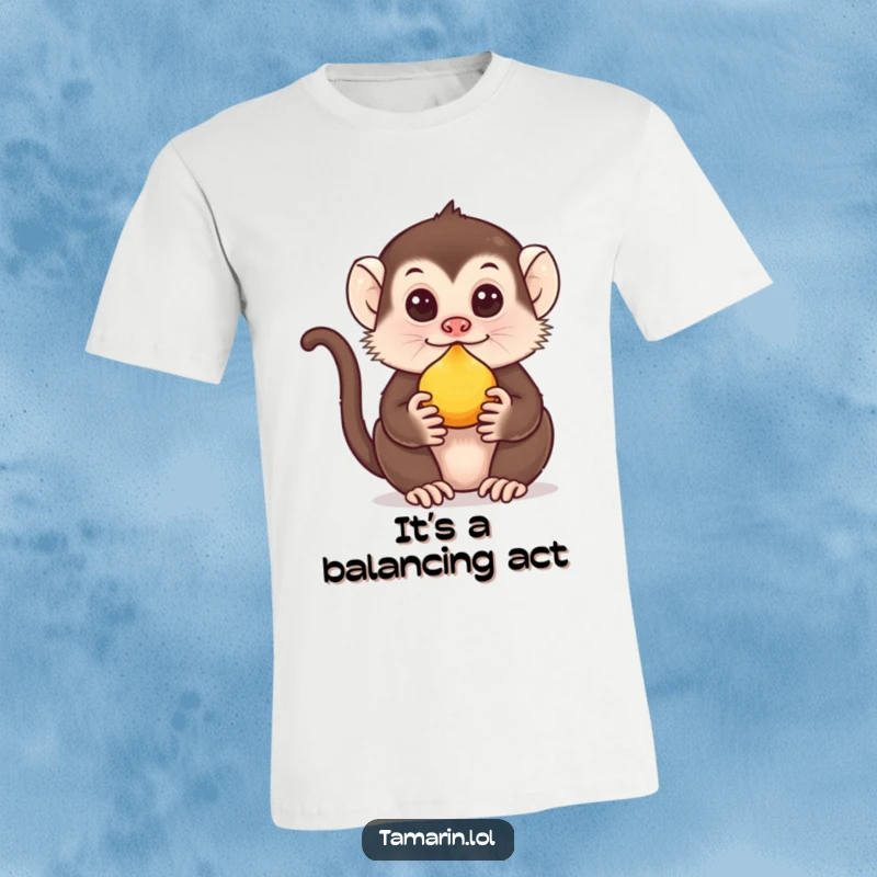 Funny Tamarin T-Shirt: A charming tamarin showcases its amazing fruit-balancing talent, radiating fun and skill.
