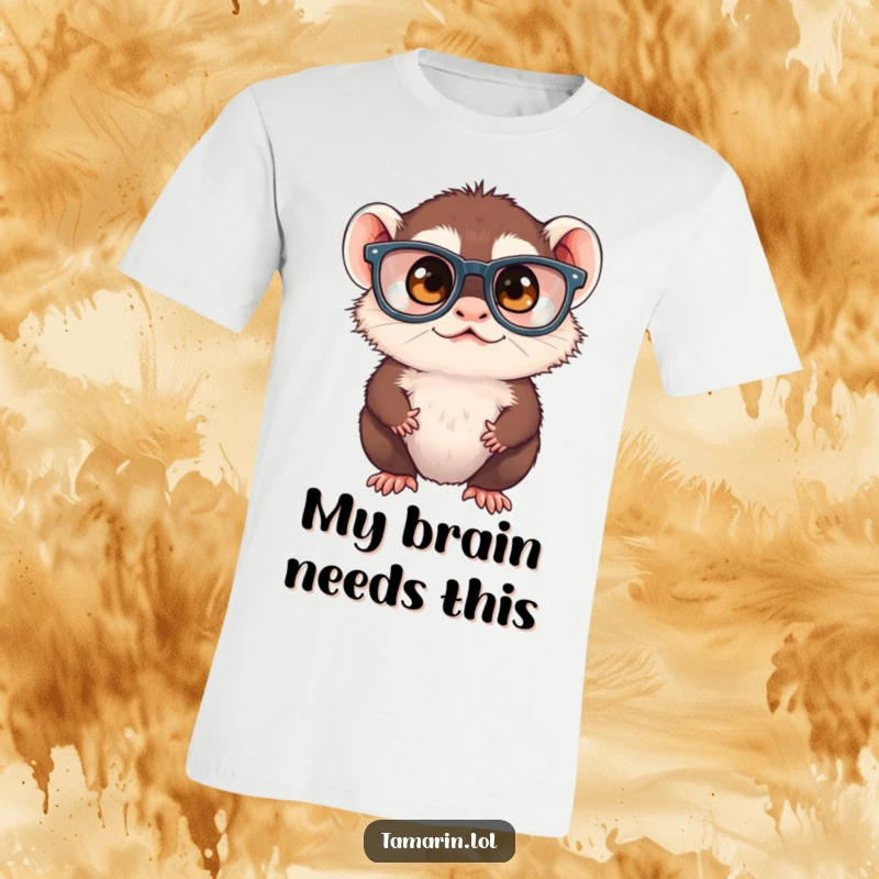 Funny tamarin monkey wearing large spectacles, squinting with intense curiosity, printed on a comfortable t-shirt, perfect for humor enthusiasts.
