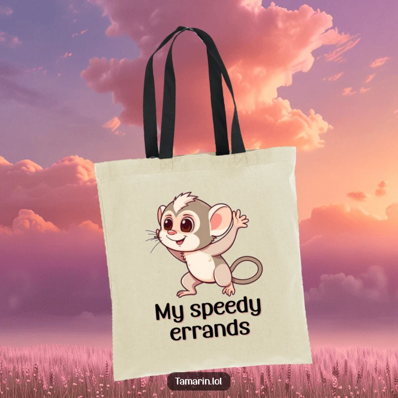 Funny Waving Tamarin Tote Bag: A charming tote featuring a monkey waving hello with motion lines, perfect for carrying your items with a friendly touch.
